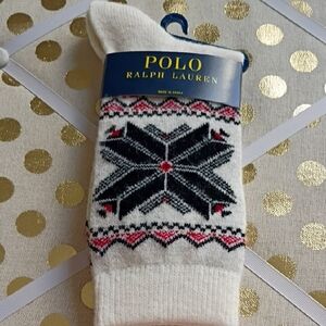 Polo Ralph Lauren Snow Flake Border Crew Sock Size 9-11 Wool Blend